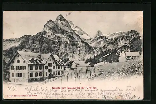 AK Braunwald, Sanatorium Braunwald mit Ortstock