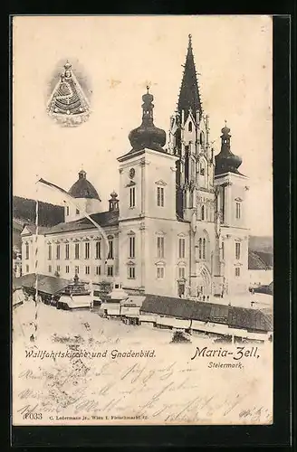 AK Mariazell, Blick auf die Wallfahrtskirche, Gnadenbild