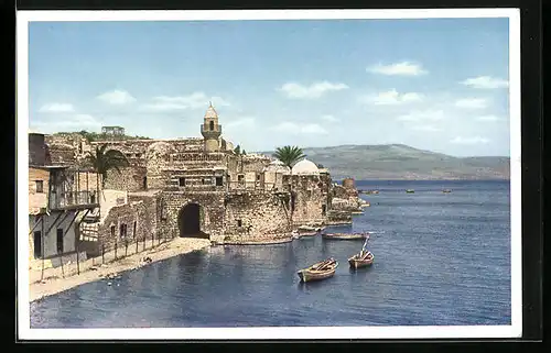 AK Tiberias, Uferstrasse und See Genezareth