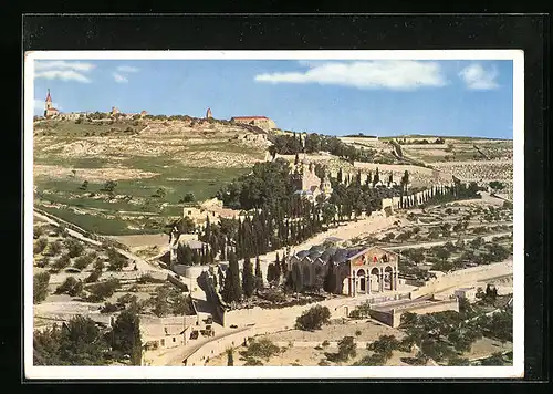 AK Jerusalem, Der Ölberg, im Vordergrund Kirche und Garten Gethsemane
