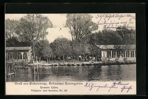 AK Berlin-Pichelsberge, Uferpartie am Restaurant Kaisergarten