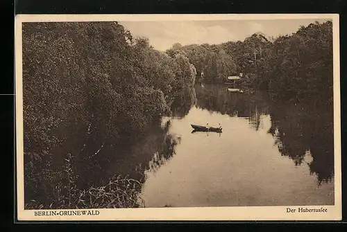 AK Berlin-Grunewald, Partie mit Ruderboot am Hubertussee