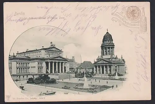 AK Berlin, Schauspielhaus und Französischer Dom, Gendarmenmarkt