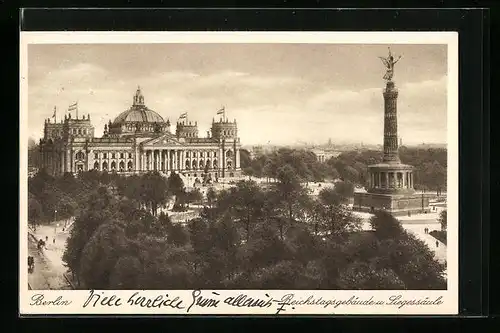 AK Berlin, Reichstagsgebäude und Siegessäule