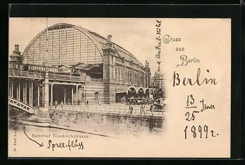 AK Berlin, Bahnhof Friedrichstrasse von der Spree gesehen