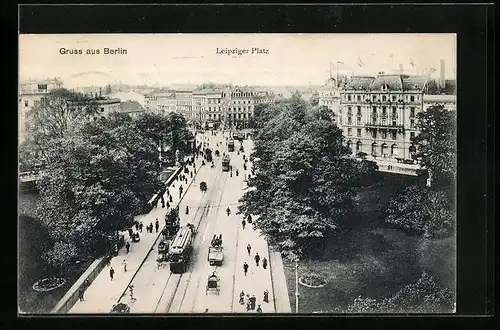 AK Berlin, Leipziger Platz mit Strassenbahnen aus der Vogelschau
