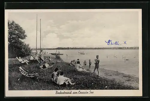 AK Berlin-Schmöckwitz, Badestrand am Crossin See