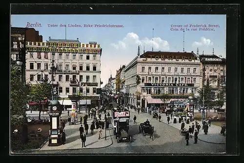 AK Berlin, Unter den Linden, Ecke Friedrichstrasse aus der Vogelschau