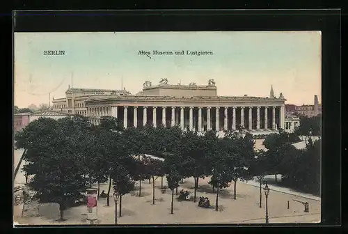 AK Berlin, Blick zum Alten Museum und Lustgarten aus der Vogelschau, Litfasssäule