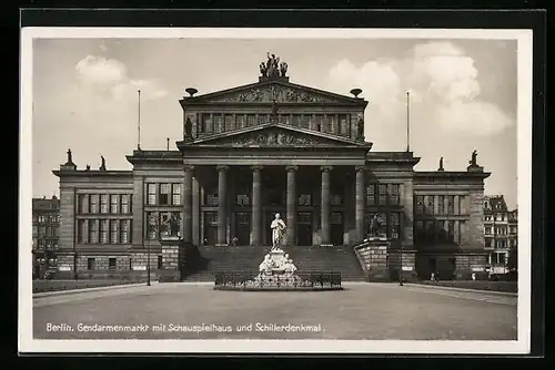 AK Berlin, Gendarmenmarkt, Blick auf das Schauspielhaus, Schillerdenkmal