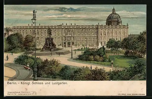 Künstler-AK Berlin, Das Kgl. Schloss mit dem Lustgarten