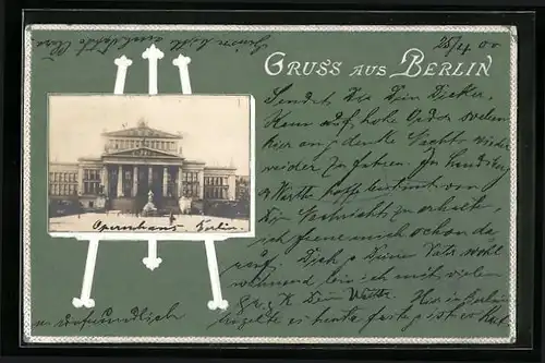 Präge-AK Berlin, Schaupielhaus am Gendarmenmarkt mit Denkmal