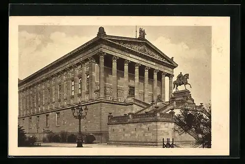 AK Berlin, Nationalgalerie mit Denkmal Friedrich Wilhelm IV