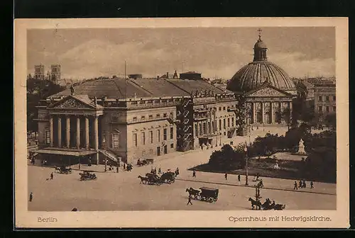 AK Berlin, Opernhaus mit Hedwigskirche