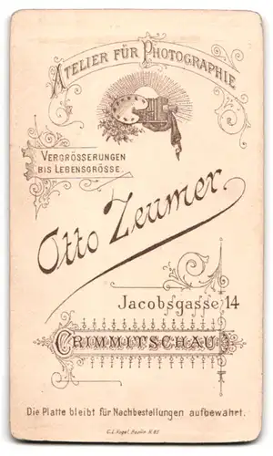 Fotografie Otto Zeumer, Crimmitschau, Jacobsgasse 14, Junger Mann im Anzug mit Schnauzbart
