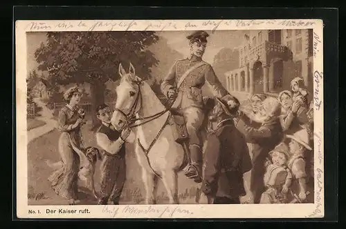 Künstler-AK Der Kaiser ruft - Abschied eines Kavalleristen