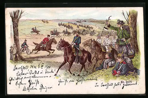 Lithographie Versammlung von Kavallerie auf einem Feld
