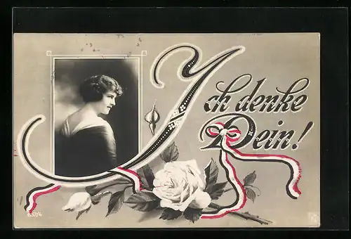 Künstler-AK Ich denke Dein! - Portrait einer Soldatenbraut