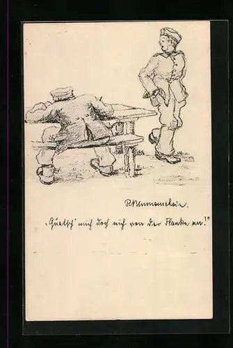 Künstler-AK Zwei Soldaten unterhalten sich