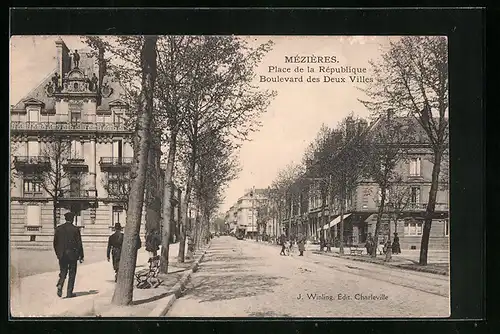 AK Méziéres, Place de la Republique, Boulevard des Deux Villes
