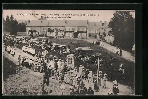 AK Rocquigny, Pelerinage de Saint-Christophe 25 Juillet 1912, Bedediction des Automobiles