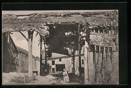 AK Neuflize b. Rethel, Partie an einem zerstörten Bauernhof