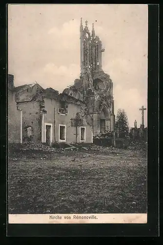 AK Rémonoville, Blick auf die zerstörte Kirche