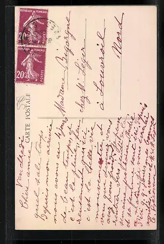 AK Neuvizy, Gläubige vor dem Eingang der Doppelturmkirche