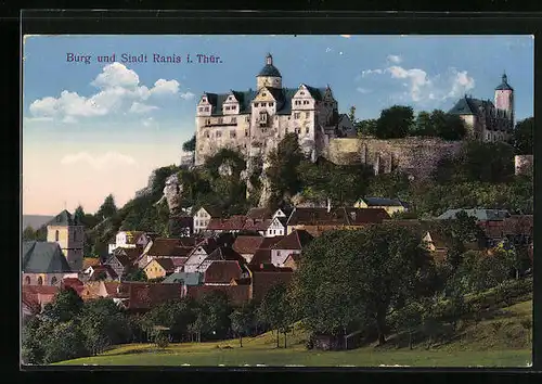 AK Ranis /Thüringen, Stadtansicht mit der Burg