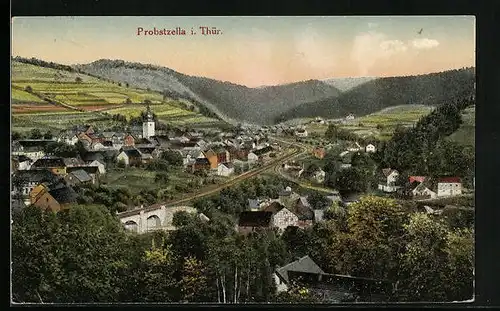 AK Probstzella /Thür., Ortsansicht mit Bahnstrecke