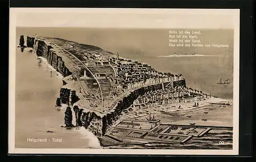 AK Helgoland, Totalansicht der Insel, Spruch