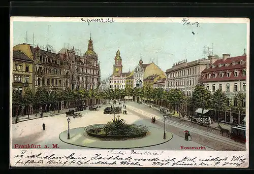 AK Frankfurt a. M., Blick auf den Rossmarkt mit Rondell, Hotel