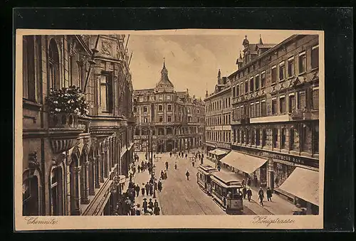 AK Chemnitz, Blick in die Königstrasse, Strassenbahn
