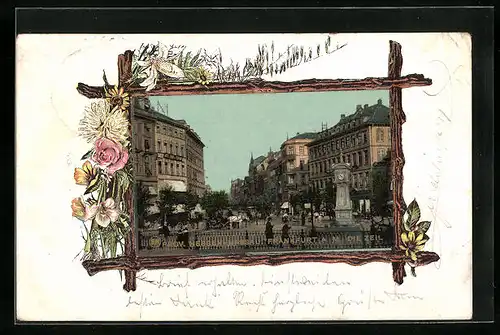 AK Frankfurt a. M., Die Zeil mit Uhrturm, Passepartout