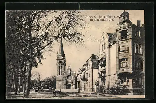 AK Giessen, Johannisstrasse mit Johanniskirche