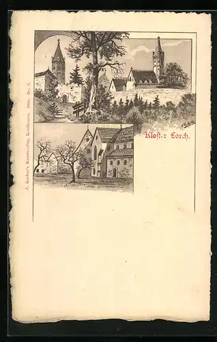 Künstler-AK Lorch, Versch. Ansichten des Klosters