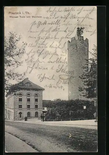AK Pössneck in Thür., Weisser Turm und Malzhaus