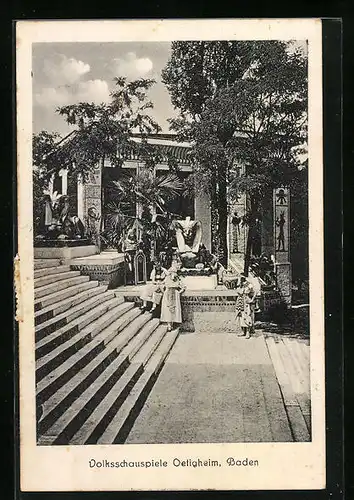 AK Oetigheim i. Baden, Volksschauspiele, Treppen mit Sphinx-Statuen