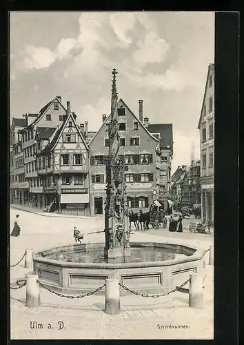 AK Ulm a. D., Passanten am Syrlinbrunnen