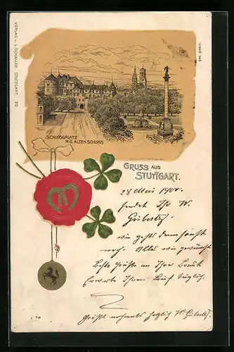 Präge-Lithographie Stuttgart, Schlossplatz m. d. alten Schloss