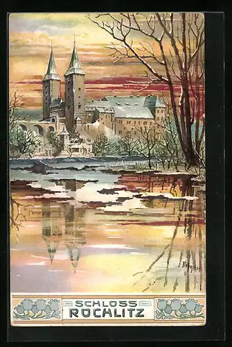 Künstler-AK Rochlitz, Schloss Rochlitz im Winter