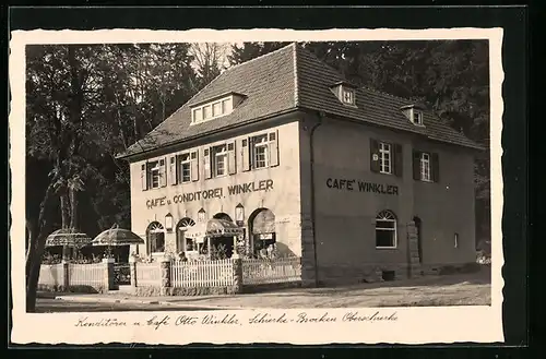 AK Schierke /Brocken, Konditorei und Cafe Otto Winkler in Oberschierke - Strassenansicht mit Terrasse