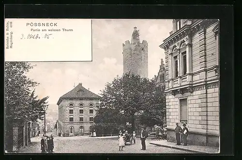 AK Pössneck, Partie am weissen Thurm, mit Kindergruppen