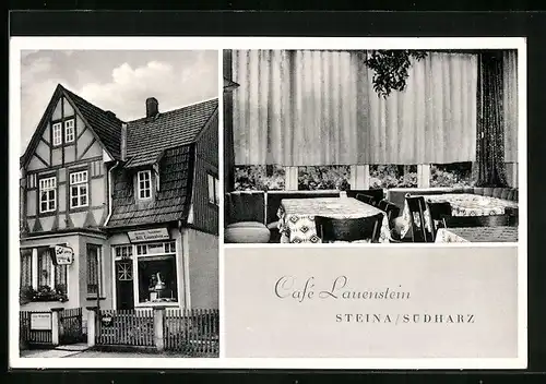 AK Steina /Südharz, Café Lauenstein, Innen- und Aussenansicht