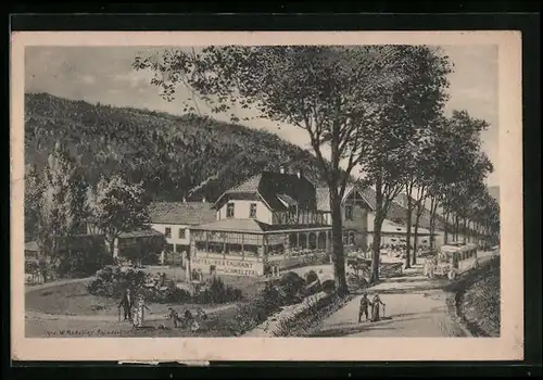 Künstler-AK Honnef a. Rh., Strassenpartie mit dem Hotel zum Schmelzthal