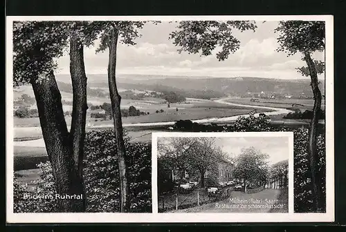 AK Mülheim-Saarn, Blick zum Gasthof Zur schönen Aussicht, Blick in das Ruhrtal