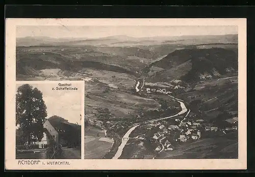 AK Achdorf i. Wutachtal, Ortsansicht mit dem Gasthof Z. Scheffellinde