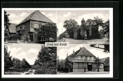 AK Elvese, Gemischtwarenhandlung Friedr. Hoffmeyer, Kapelle mit Ehrenmal, Gasthaus Hasselbring