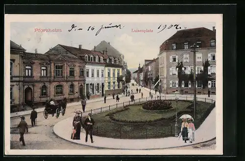 AK Pforzheim, Strassenpartie am Luisenplatz