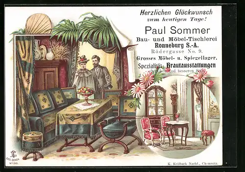 Lithographie Ronneburg, Bau- und Möbel-Tischlerei Paul Sommer, Rödergasse 9